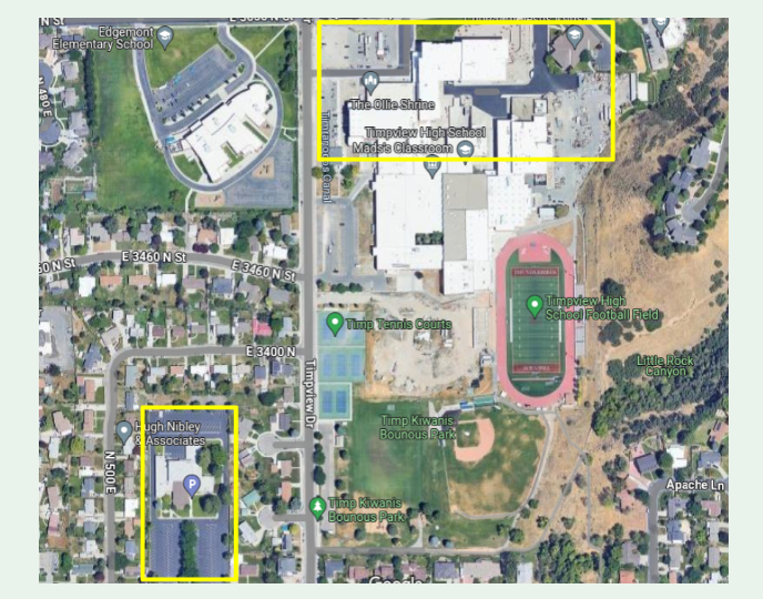 Left: current location for teacher/faculty parking (church lot) Right: New academic wing, current student parking lots