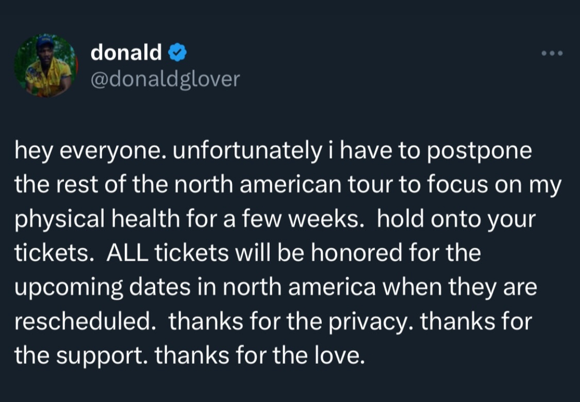 Childish Gambino Postpones His Tour