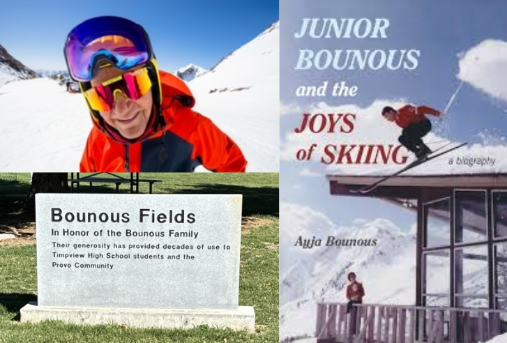 Bounous (top left), memorial (bottom left), biography (right)