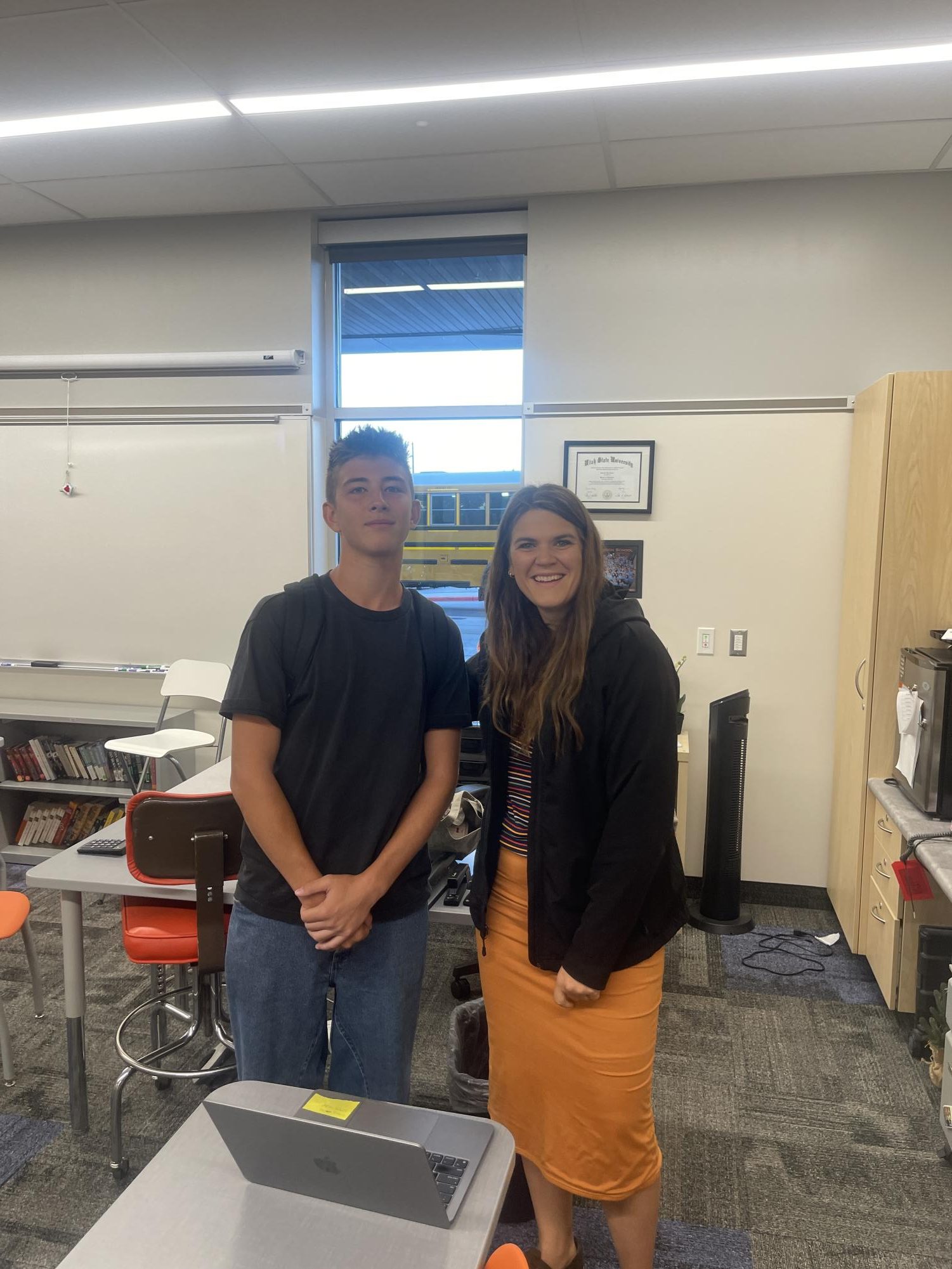 Obligatory first day of school picture with the first teacher of my high school career. 